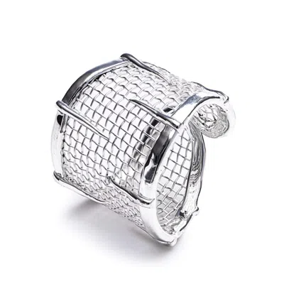 German Kabirski Women's Tessera Silver And Titanium Mesh Adjustable Open Band Ring