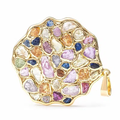 German Kabirski Women's Thunder Gold Plated Silver Disc Pendant With Raw Sapphire, Ruby, Tsavorite And Chrysoberyl