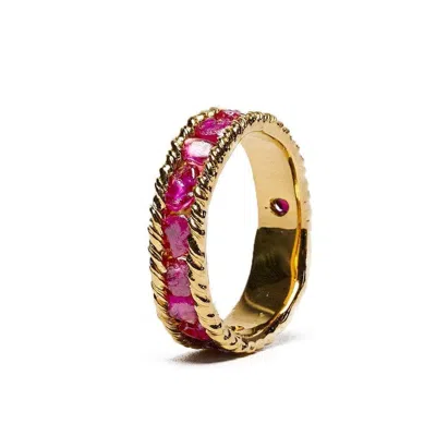 German Kabirski Women's Tiann Gold Plated Silver Ring With Raw Pink Sapphire