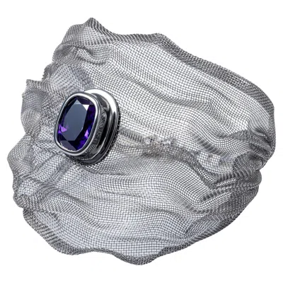 Pre-owned German Kabirski Yawara Silver & Titanium Mesh Bracelet With Natural Amethyst In Purple