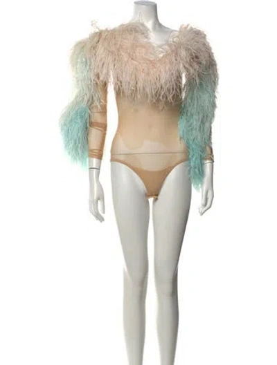 Pre-owned Germanier Off-the-shoulder Long Sleeve Bodysuit In Green