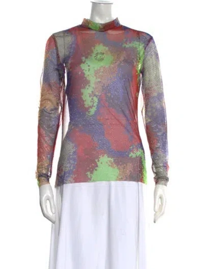 Pre-owned Germanier Printed Mock Neck Top In Multicolor