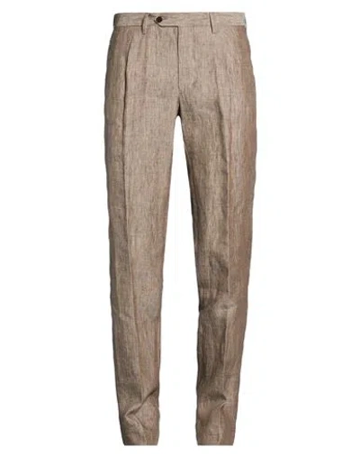 Germano Man Pants Khaki Size 42 Linen In Brown