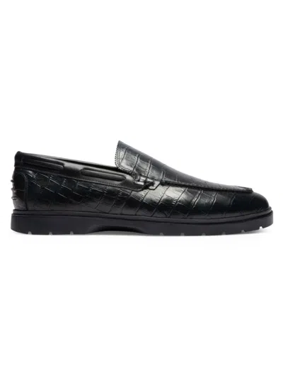 Gernie Nyc Men's Textured Leather Moccasin Loafers In Blue