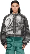 Gerrit Jacob Black & White Printed Moto Denim Jacket In Multi