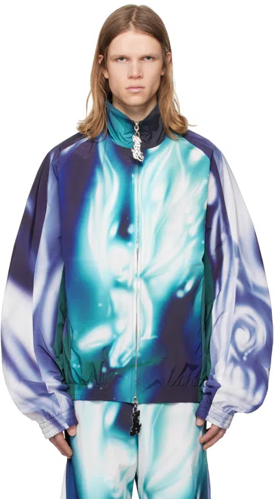 Gerrit Jacob Blue Printed Track Jacket In Black/teal