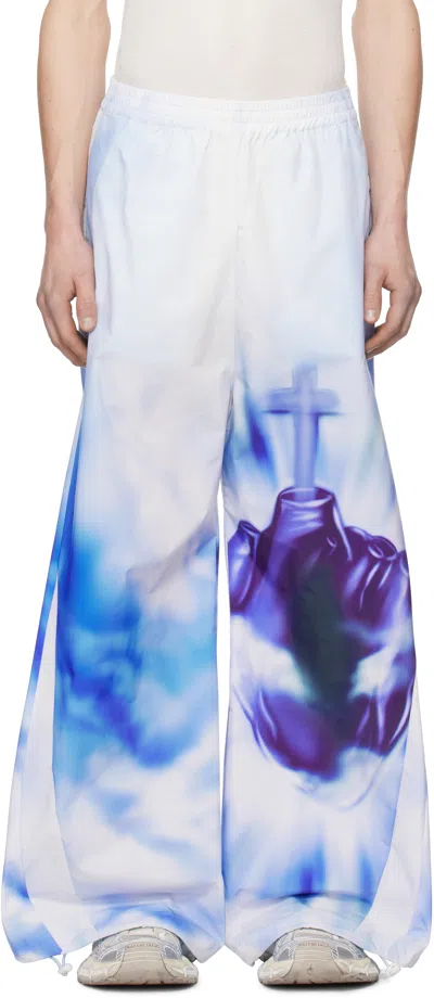 Gerrit Jacob Blue Printed Track Pants In Black/teal
