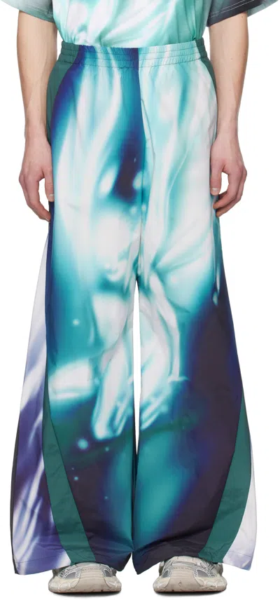 Gerrit Jacob Blue Printed Track Pants In Black/teal
