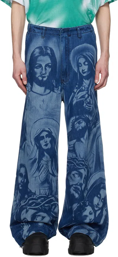 Gerrit Jacob Blue Wide-leg Jeans In Indigo Blue