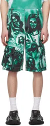 Gerrit Jacob Green Printed Cargo Shorts In Green/black