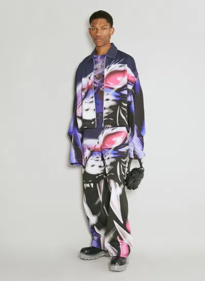 Gerrit Jacob Navy & Purple Printed Denim Jacket In Navy/lilac