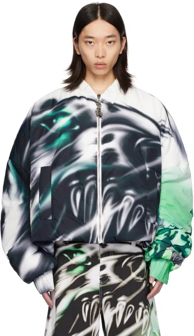 Gerrit Jacob White Oversized Bomber Jacket In White/black/green