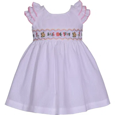Gerson & Gerson Babies'  Check Print Floral Embroidered Smocked Dress & Bloomers In White