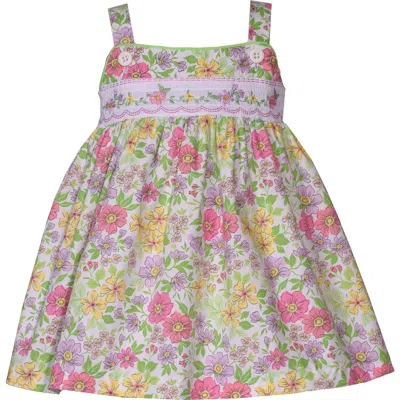 Gerson & Gerson Babies'  Floral Print Smocked Cotton Sundress In Green