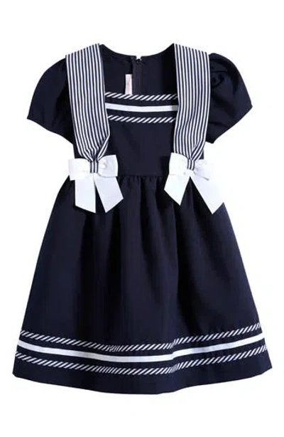 Gerson & Gerson Kids' Nautical Bow Dress In Nav