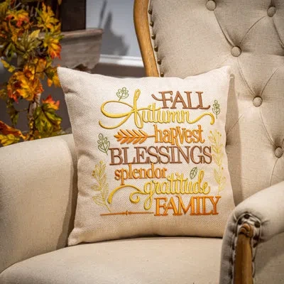 Gerson International 16 In. Embroidered Harvest Season Throw Pillow In Neutral