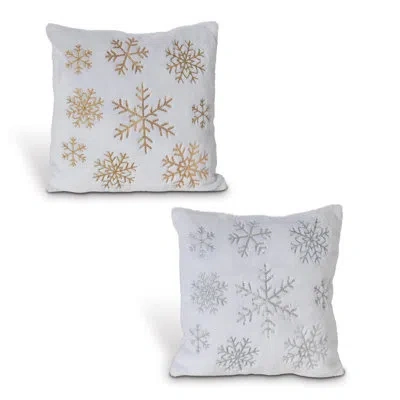Gerson International 16 In Holiday Snowflake Decorative Pillows Set Of 2 In White