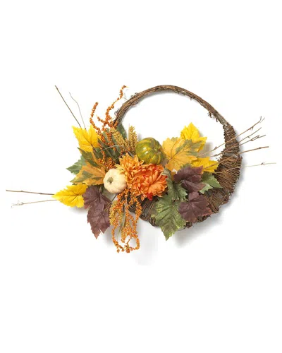 Gerson International 20in Diameter Cornucopia Wreath With Pumpkins And Berries In Orange