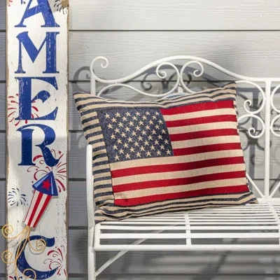 Gerson International 23.6 In Jacquard Patriotic Flag Throw Pillow In Red