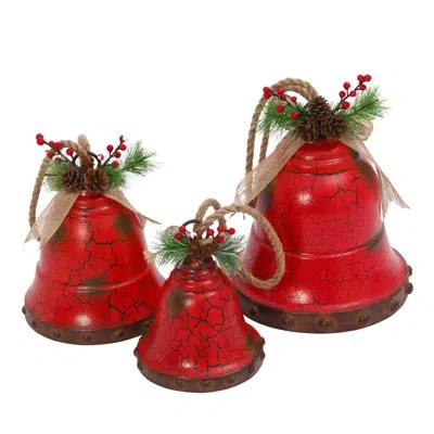 Gerson International Set Of 3 Nested Red Metal Holiday Bells