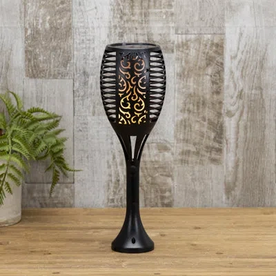 Gerson International 30.7 In. Solar Led Plastic Tiki Torch Lantern In Black