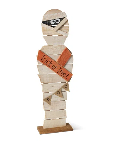 Gerson International 32in Painted Rustic Wood Halloween Mummy Figurine In White