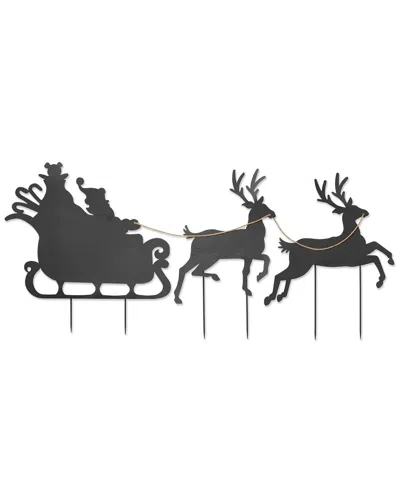 Gerson International 86in Santa In Sleigh Pulled By Deer Metal Silhouette In Black