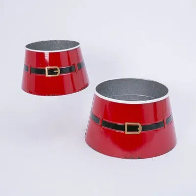 Gerson International Festive Set Of 2 Nesting Iron Santa Belt Christmas Tree Bases In Red