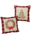 Gerson International Plush Throw Pillows With Wreath And Christmas Tree In Multicolor