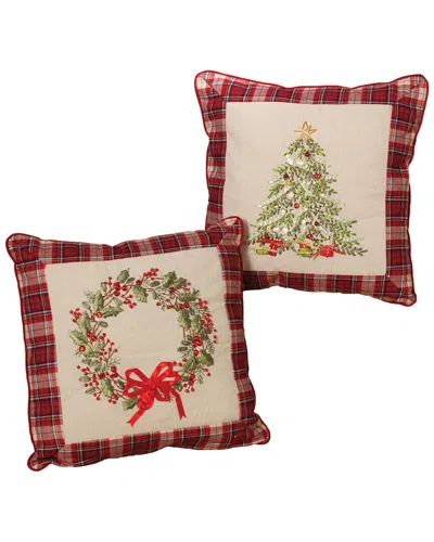 Gerson International Plush Throw Pillows With Wreath And Christmas Tree In Multicolor