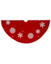 Gerson International ™ Red And White Snowflake Christmas Pompoms Tree Skirt, Velvet In Red