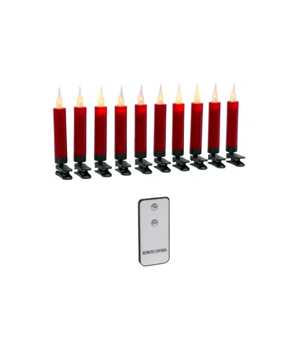 Gerson International Set Of 10 Red Christmas Led Candles With Clip And Remote Control