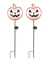 Gerson International Set Of 2 31.8in Solar Pumpkin Face Yard Stake In Orange