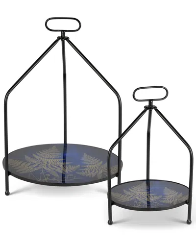 Gerson International Set Of 2 Assorted Gold & Blue Glass Table Top