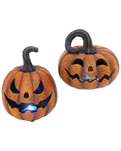 Gerson International Set Of 2 Delightfully Spooky Lighted Jack-o-lantern In Orange