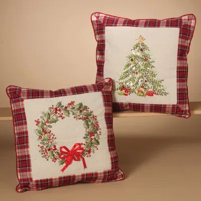 Gerson International Set Of 2 Holiday Wreath And Christmas Tree Throw Pillows In Multi