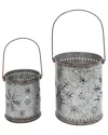 Gerson International Set Of 2 Nesting Metal Galvanized Snowflake Luminaries In Silver