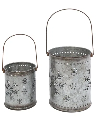 Gerson International Set Of 2 Nesting Metal Galvanized Snowflake Luminaries In Silver