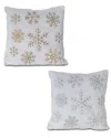 Gerson International ™ Set Of 2 Silver And Gold Snowflake Holiday Throw Pillow Décor In White