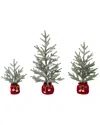 Gerson International Set Of 3 Holiday Pine Trees With Christmas Jingle Bell Base In Green