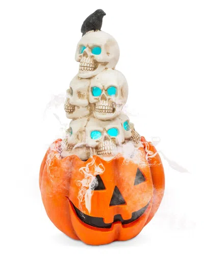 Gerson International Smoking Skulls On Top Of Jack O Lantern With Lights