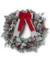 Gerson International ™ Snowy Pine Christmas Wreath With Red Berries, Pinecones, Bow