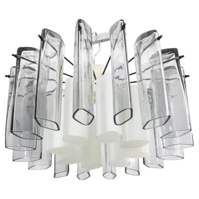 Pre-owned Gert Nystrom Large Sized Smokey/ Opaline Glass Chandelier, Sweden, 1960 In Transparent