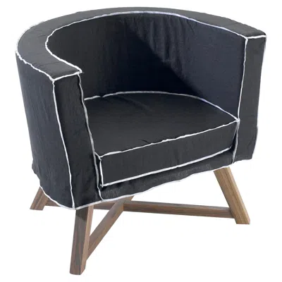 Pre-owned Gervasoni Gray 08 Armchair With Walnut Legs & Lead Upholstery, Paola Navone