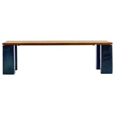 Pre-owned Gervasoni Inout 34 Table In Natural Teak Slats Top With Blue Ceramic Base