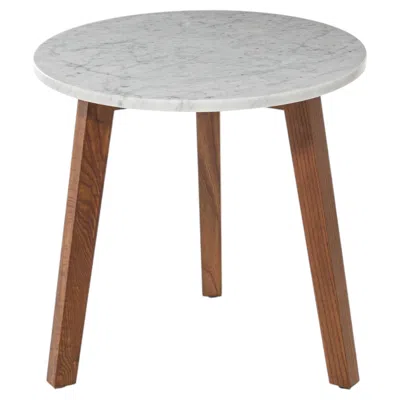 Pre-owned Gervasoni Inout 742 Round Coffee Table In Iroko Wood And Carrara Marble Top In Brown