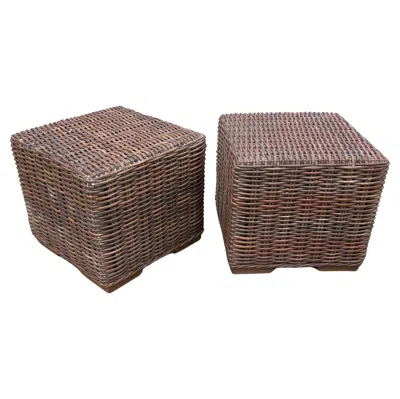 Pre-owned Gervasoni Italy Woven Pencil Reed Cube Cubist Side Tables Or Ottoman, A Pair In Brown