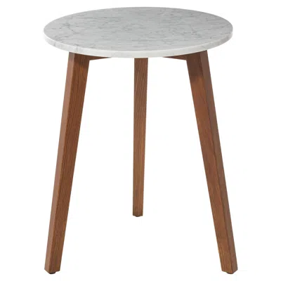 Pre-owned Gervasoni Large Inout Side Table In White Carrara Marble Top With Oiled Iroko