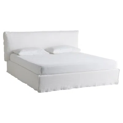 Pre-owned Gervasoni Loll 80 Double Bed With Slatted Base Design Paola Navone - Lino Bianco In Gray