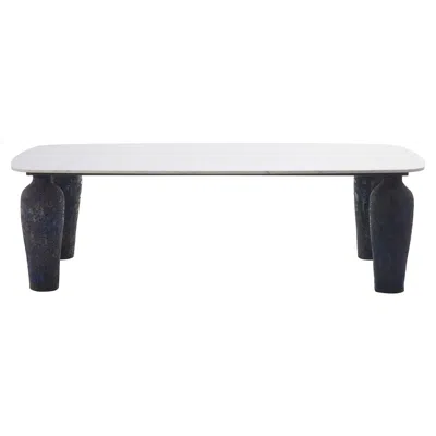 Pre-owned Gervasoni Moon 33 Table With Blue Ceramic Base & White Carrara Marble Top